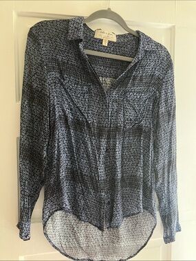 cloth & stone Blue Patterned Button Down Long sleeve- Anthropologie